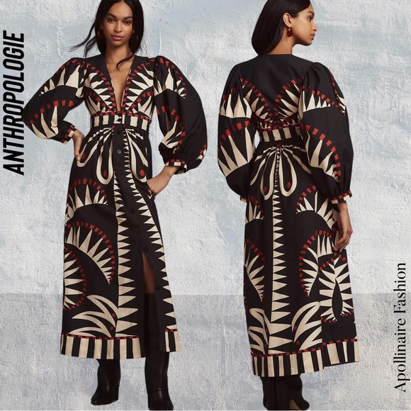 FARM RIO COCONUT GROVE MAXI DRESS WITH PUFF SLEEVES MEDIUM NWT BLACK COMBO - Picture 3 of 11